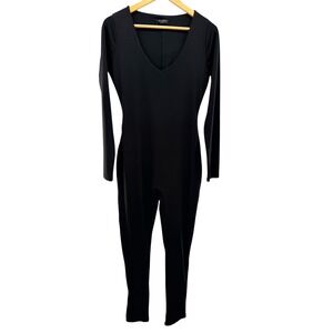 Naked Wardrobe Womens Black Ribbed Long Sleeve V-Neck Jumpsuit XL Catsuit